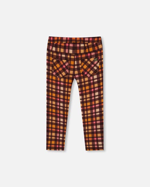 Deux Par Deux Girl's Milano Treggings Plaid Magenta And Brown In Pink & Brown Plaid