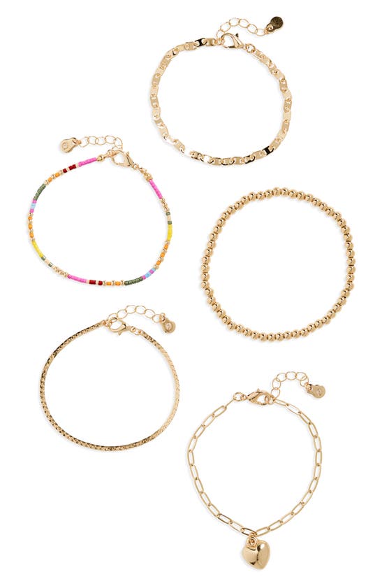 Shop Bp. Assorted Set Of 5 Beaded Bracelets In Gold Multi