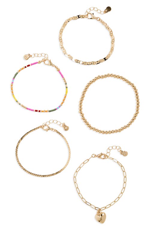 Assorted Set of 5 Beaded Bracelets in Gold Multi