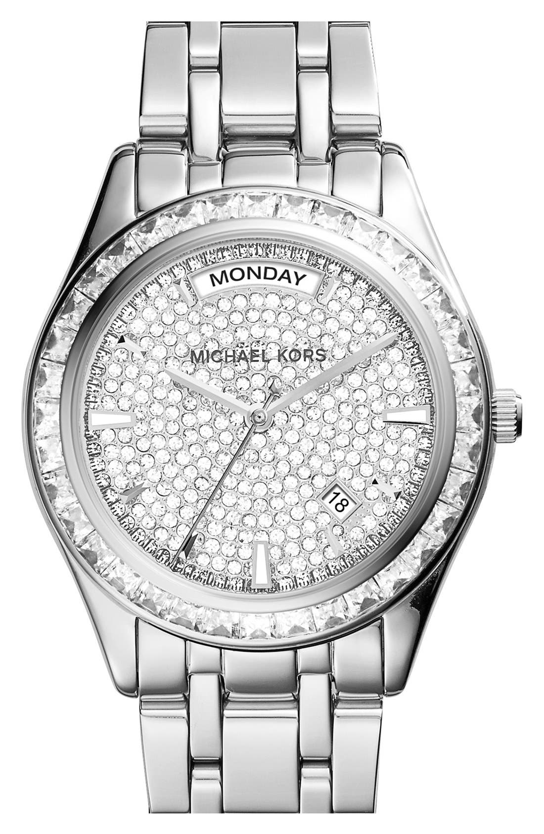 michael kors silver crystal watch