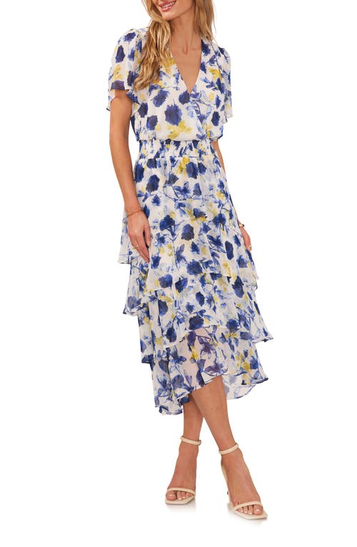 Floral Tiered Midi Dress in Ultra White