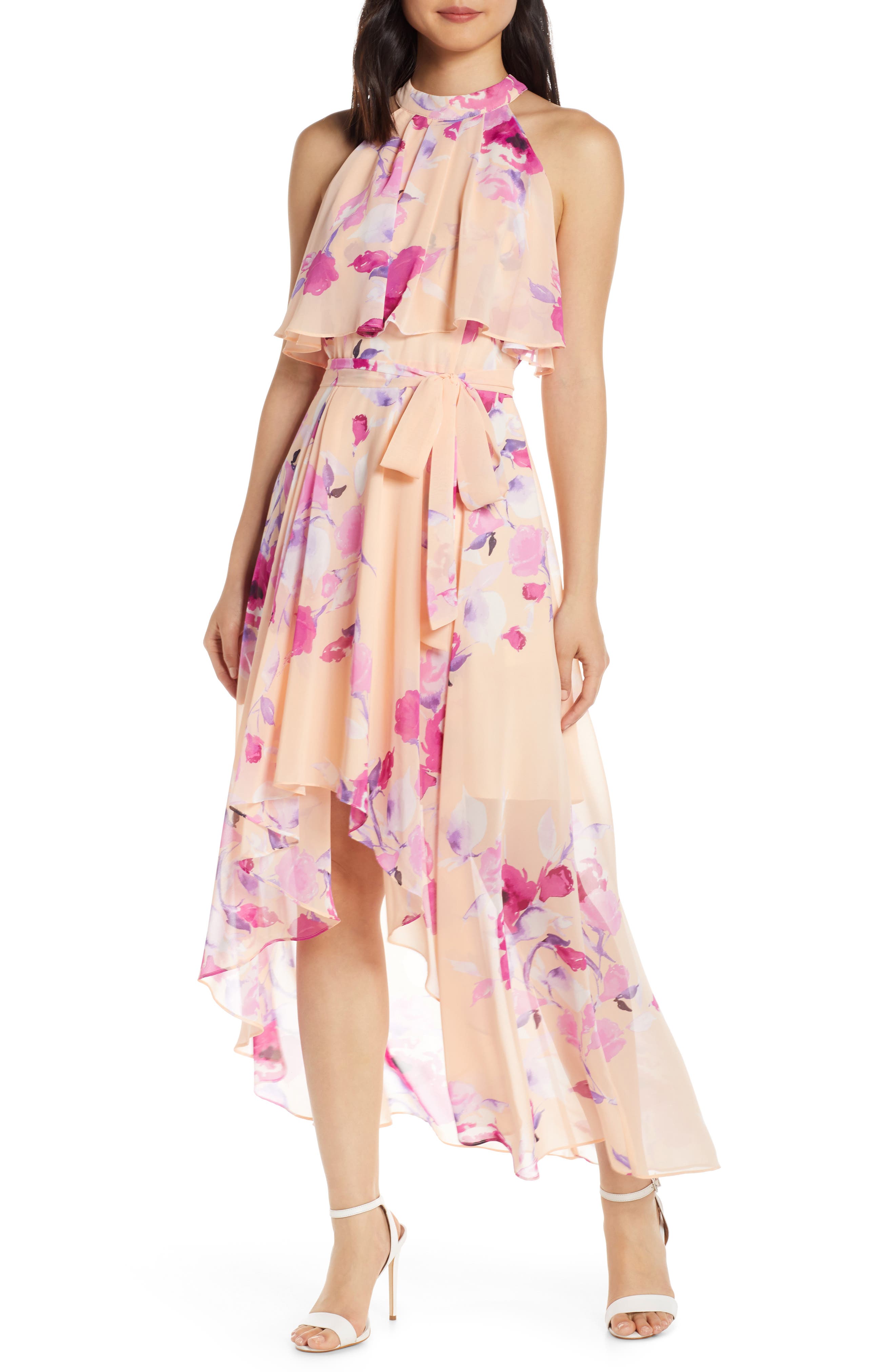 Petite Eliza J Halter High/low Maxi Dress, Pink