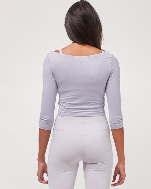Rebody Active Dynamic Cozy Open Shoulder 3/4 Sleeve Top In Purple Lace