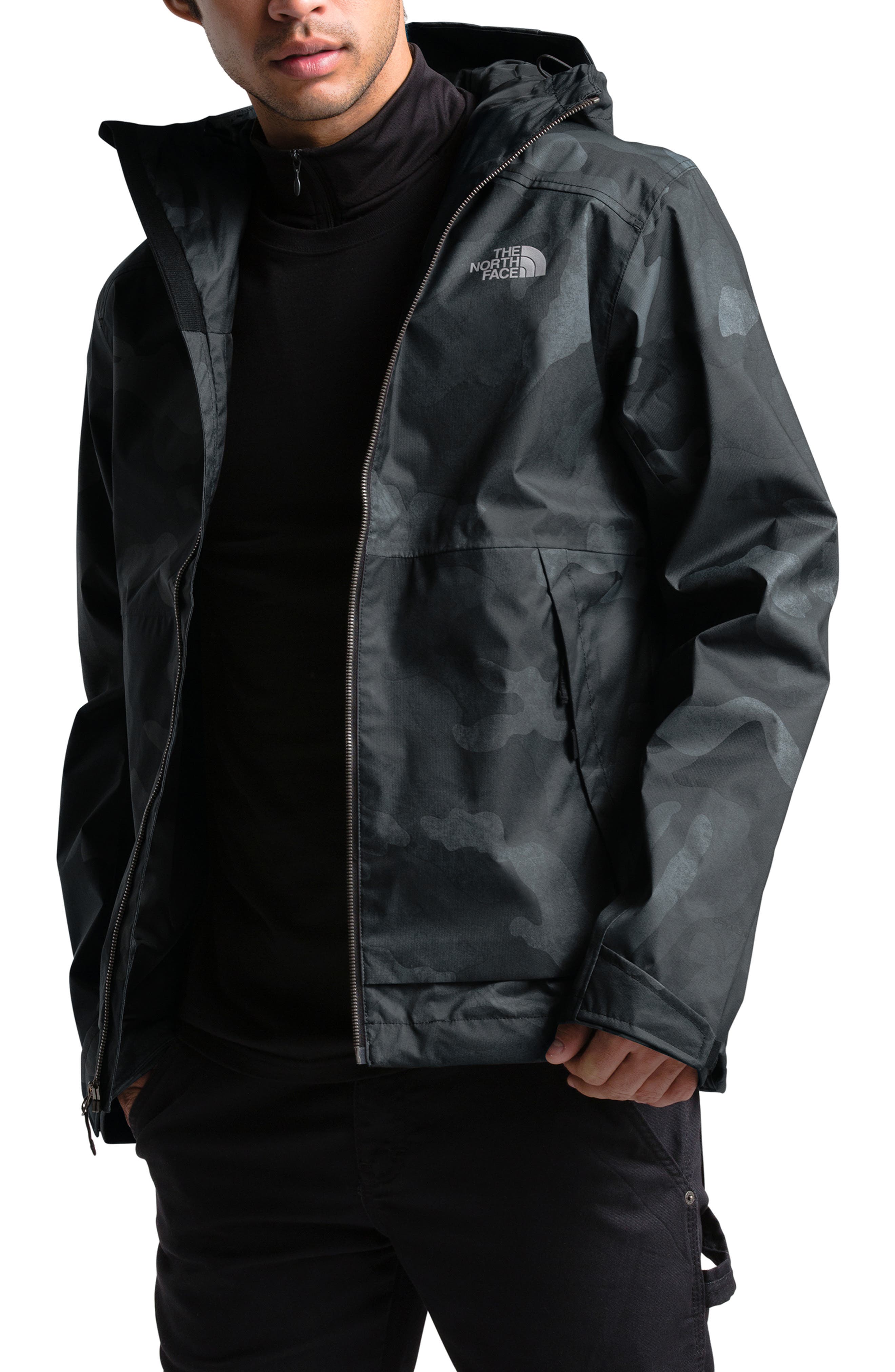 black camo north face jacket