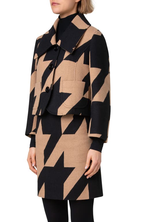 Akris Punto Houndstooth Boxy Crop Jacket In Black-caramel