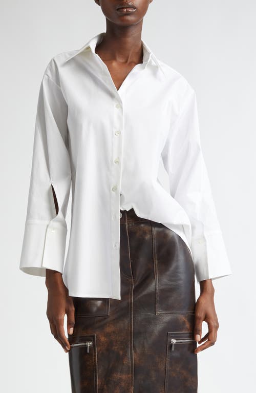 Michael Kors Collection Spiral Sleeve Cotton Stretch Poplin Button-Up Shirt in Optic White 