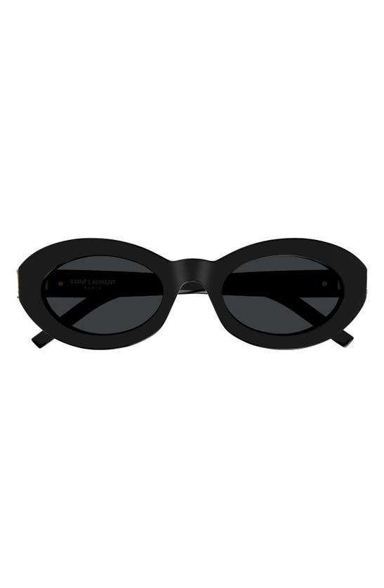 Saint Laurent Oval Frame Sunglasses Metal Hinges In Black