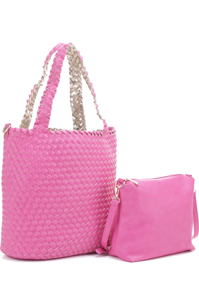 Mali + Lili Ray Convertible Woven Vegan Leather Tote, Alternate, color, Hot Pink