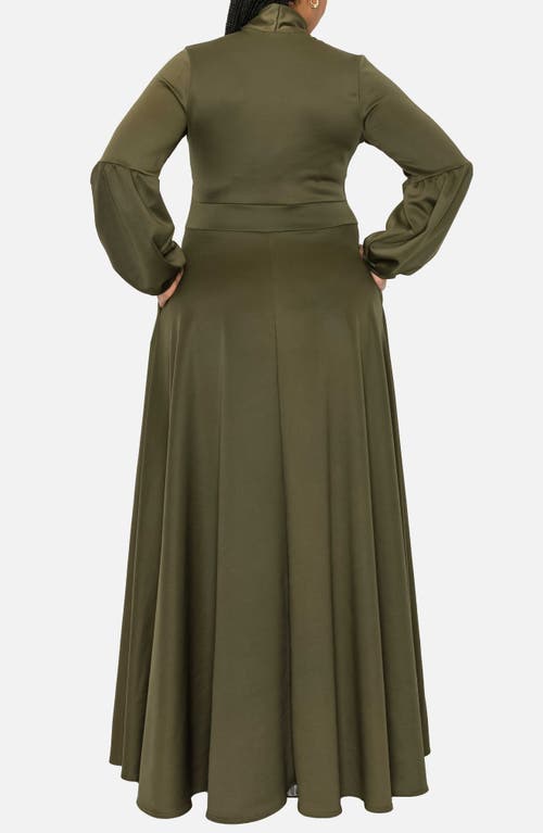 Shop L I V D Bella Donna Long Sleeve Ribbon Tie Dress In Olive