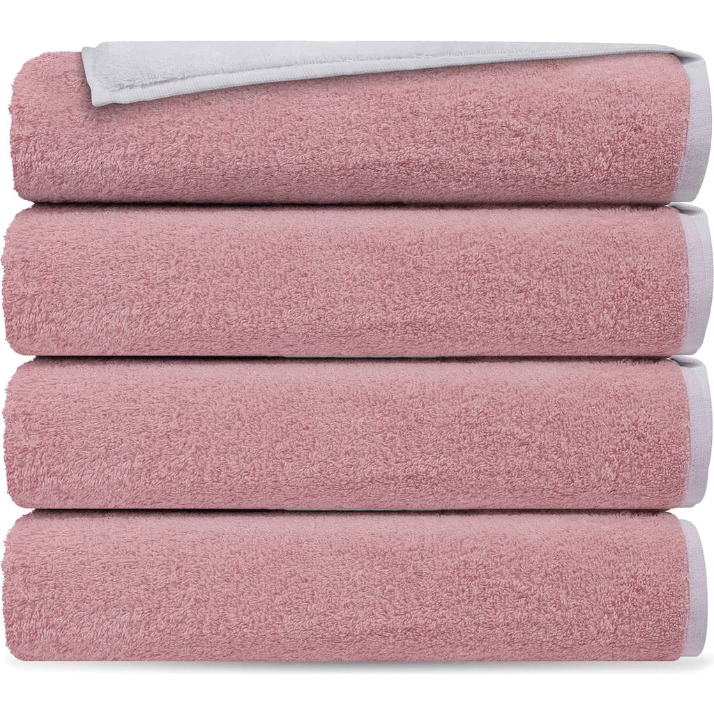 Shop Brooks Brothers Double Face 4-piece Turkish Cotton Bath Towels In White/blush