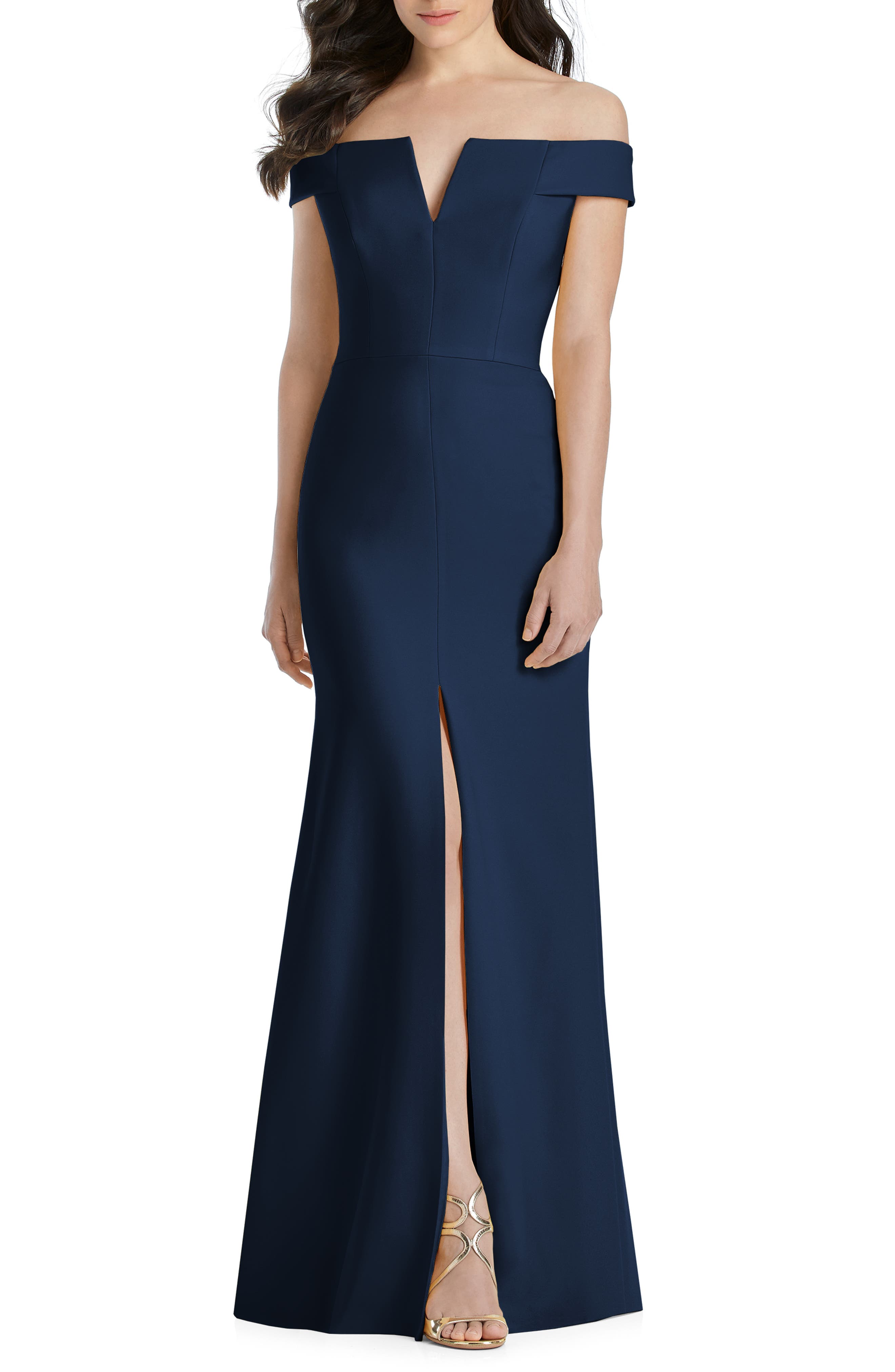 navy blue and gold gown