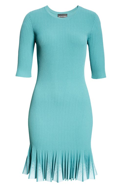 Shop Emporio Armani Pleated Rib Dress In Solid Medium Blue