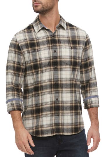 Flag And Anthem Esparto Herringbone Flannel Long Sleeve Button-up Shirt In Black
