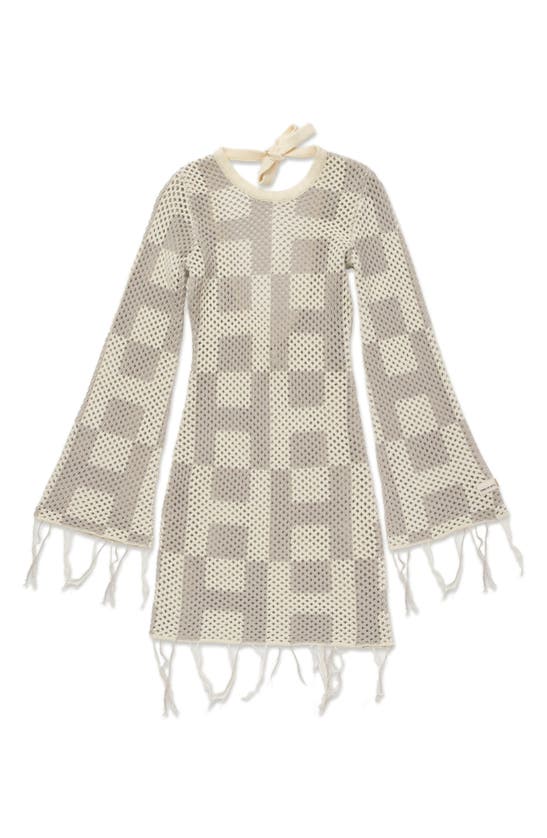 Shop Honor The Gift Long Sleeve Openwork Mini Sweater Dress In Stone