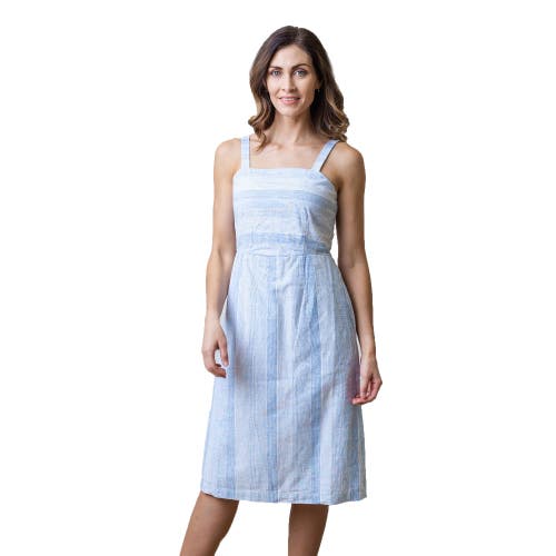 Women's Sleeveless Sheath Dress in Blue Ombre Stripe Linen