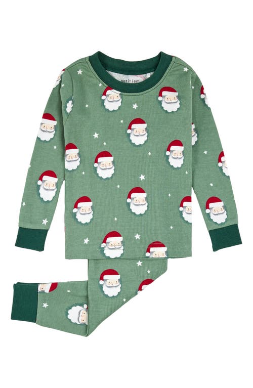 Petit Lem Kids' Santa Print Fitted Organic Cotton Two-piece Pajamas In Green