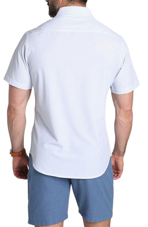Jachs Classic Fit Short Sleeve Button-up Tech Shirt In White Micro Poly Print