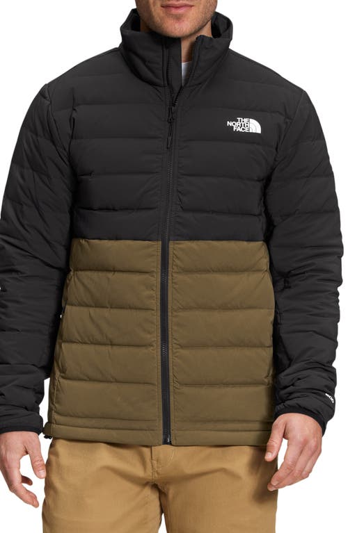 The North Face Belleview Stretch Water Repellent 600-Fill Power Down Puffer Jacket in Tnf Black/Military Olive