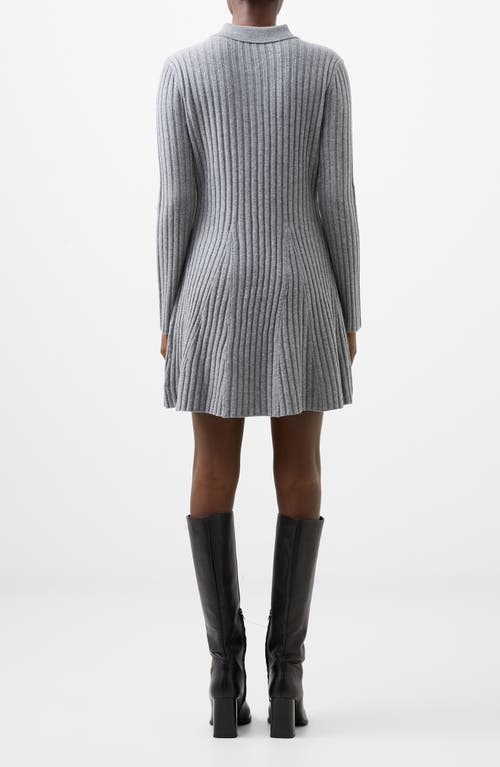 French Connection Vhari Long Sleeve Polo Sweater Minidress In Mid Grey Melange