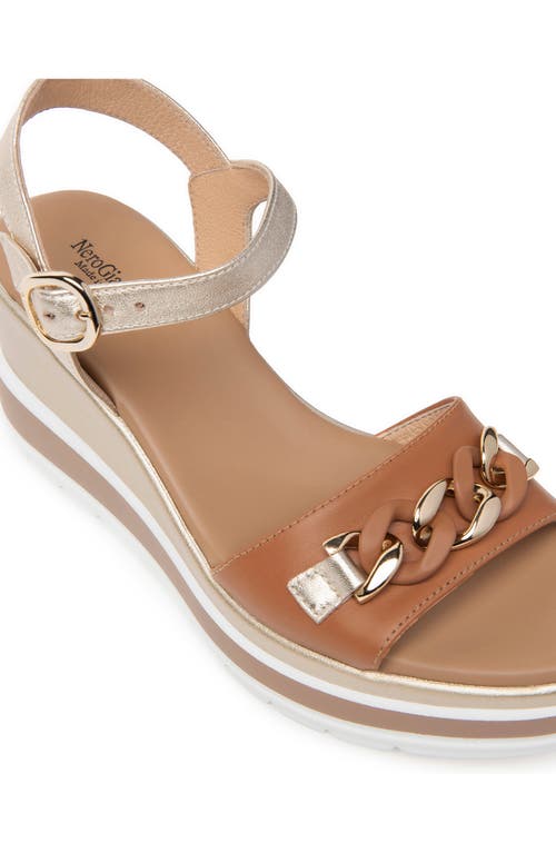 Shop Nerogiardini Chain Ankle Strap Platform Wedge Sandal In Brown