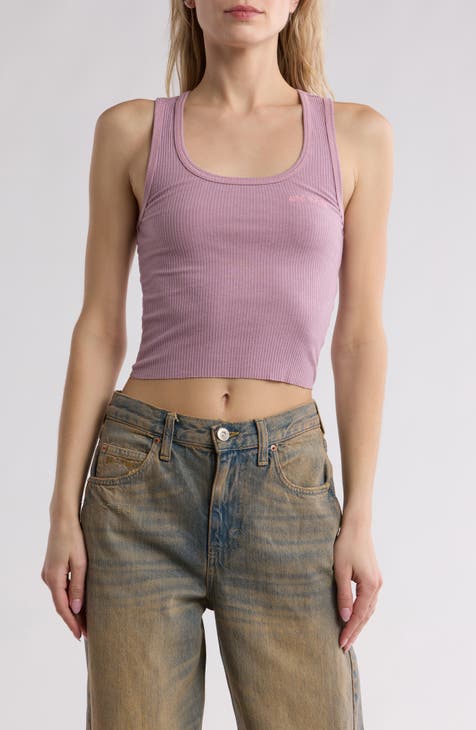 Contrast Stitch Scoop Neck Crop Tank Top