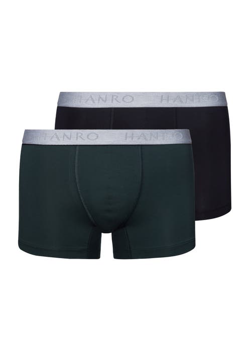 Shop Hanro Cotton Essentials Boxer Brief 2pk In Laurel/black