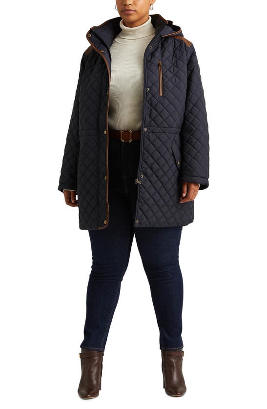 Shop Lauren Ralph Lauren Hooded Quilted Jacket In Dk Navy