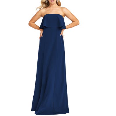 Show Me Your Mumu Monaco Strapless Ruffle Bodice Evening Gown, Blue