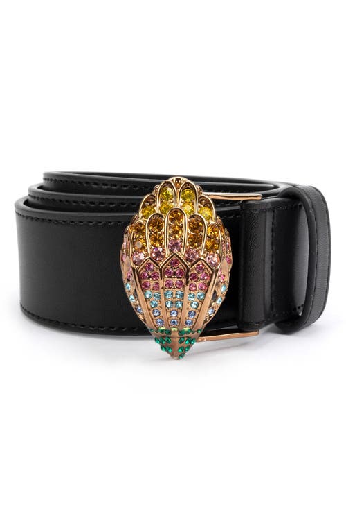 Kurt Geiger London Crystal Eagle Buckle Belt In Black/antique Brass