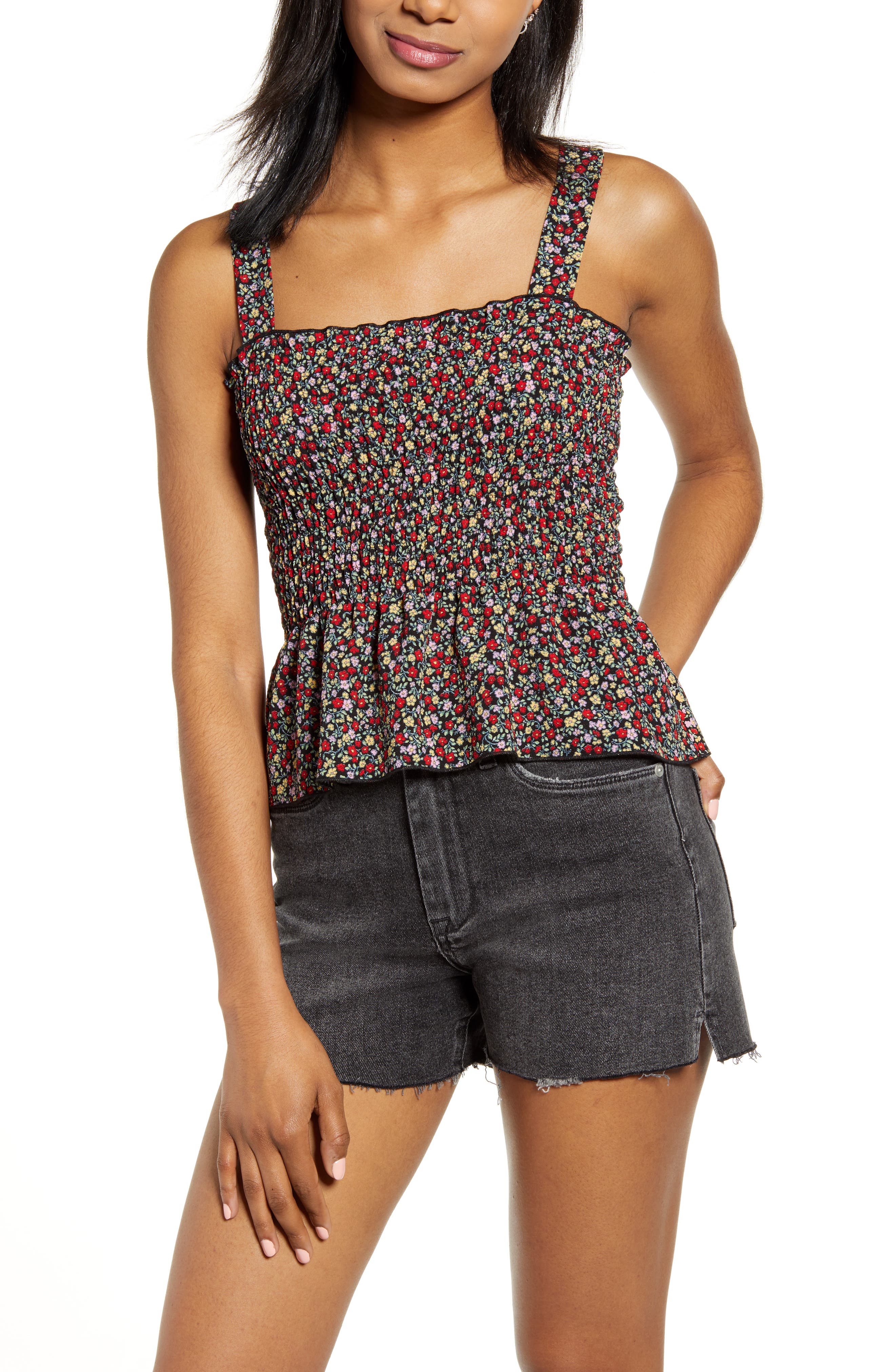 smocked peplum tank top