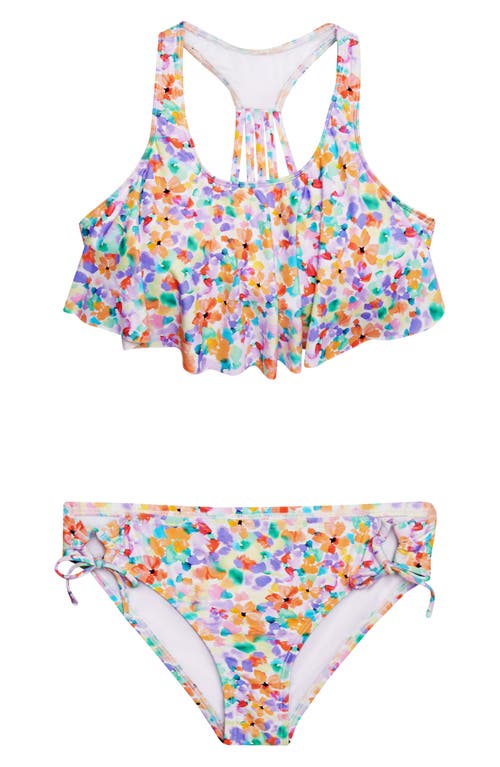 Hobie Kids' Floral Ruffle Two-Piece Swimsuit Purple Multi at Nordstrom,