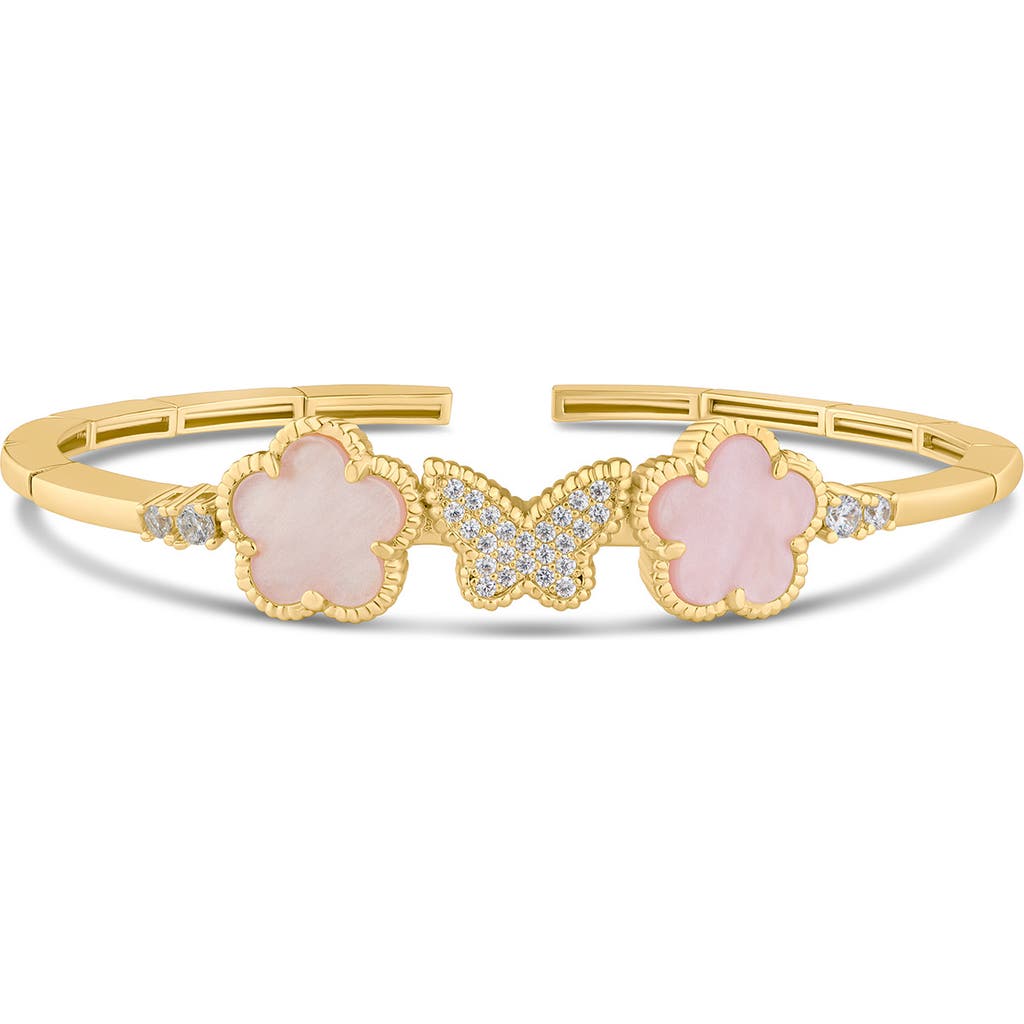 Kenneth Jay Lane Cz By Cz Pavé Butterfly & Clover Flex Bracelet In Pink/gold