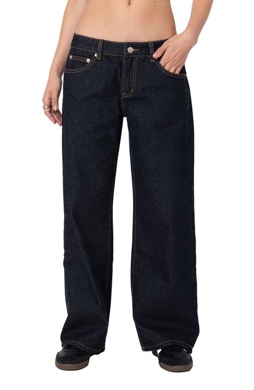 Shop Edikted Raelynn Washed Wide Leg Jeans In Indigo-blue-raw-wash