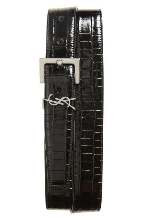 Yves Saint Laurent, Accessories, Ysl Cassandre Belt With Square Buckle In  Crocodileembossed Leather