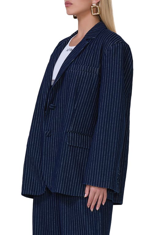 Shop Afrm Joette Oversize Cotton Blend Blazer In Dark Wash