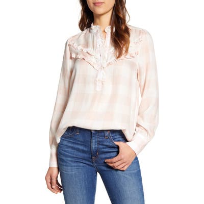 Lucky Brand Elsa Plaid Popover Top, Pink