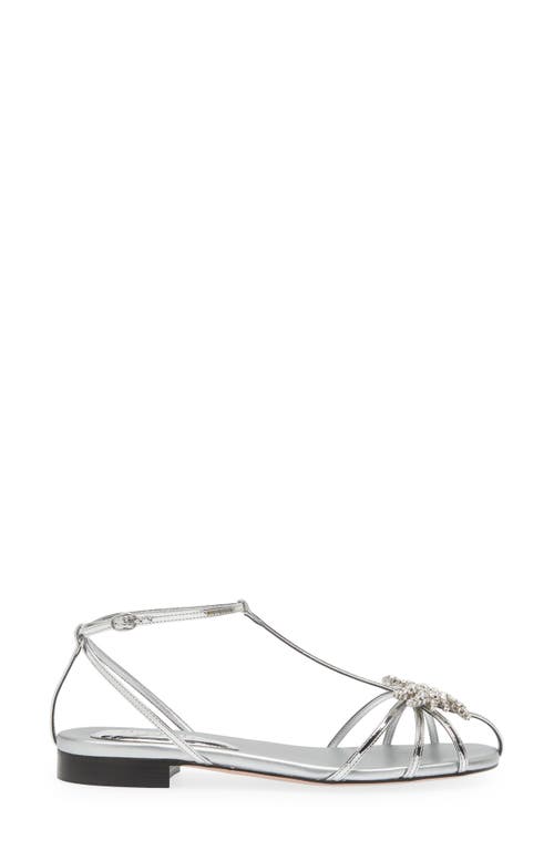 Shop Piferi Maggio Metallic Flat Sandal In Silver/crystal