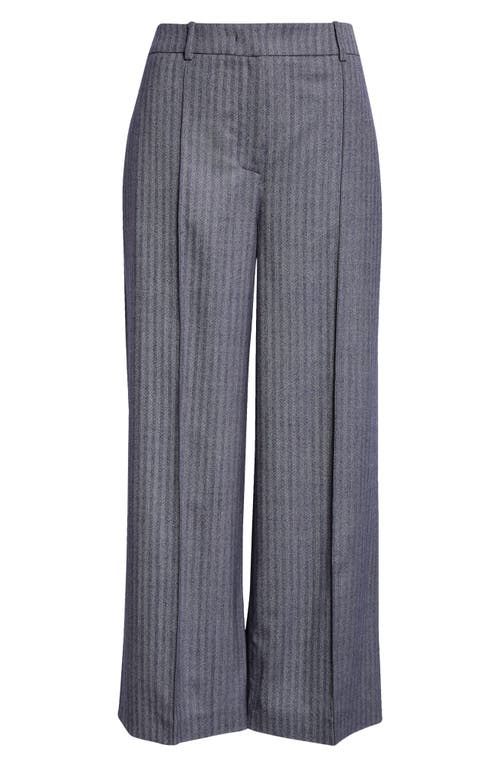 Eleventy Stripe Straight Leg Stretch Virgin Wool Herringbone Twill Trousers In Denim Blue