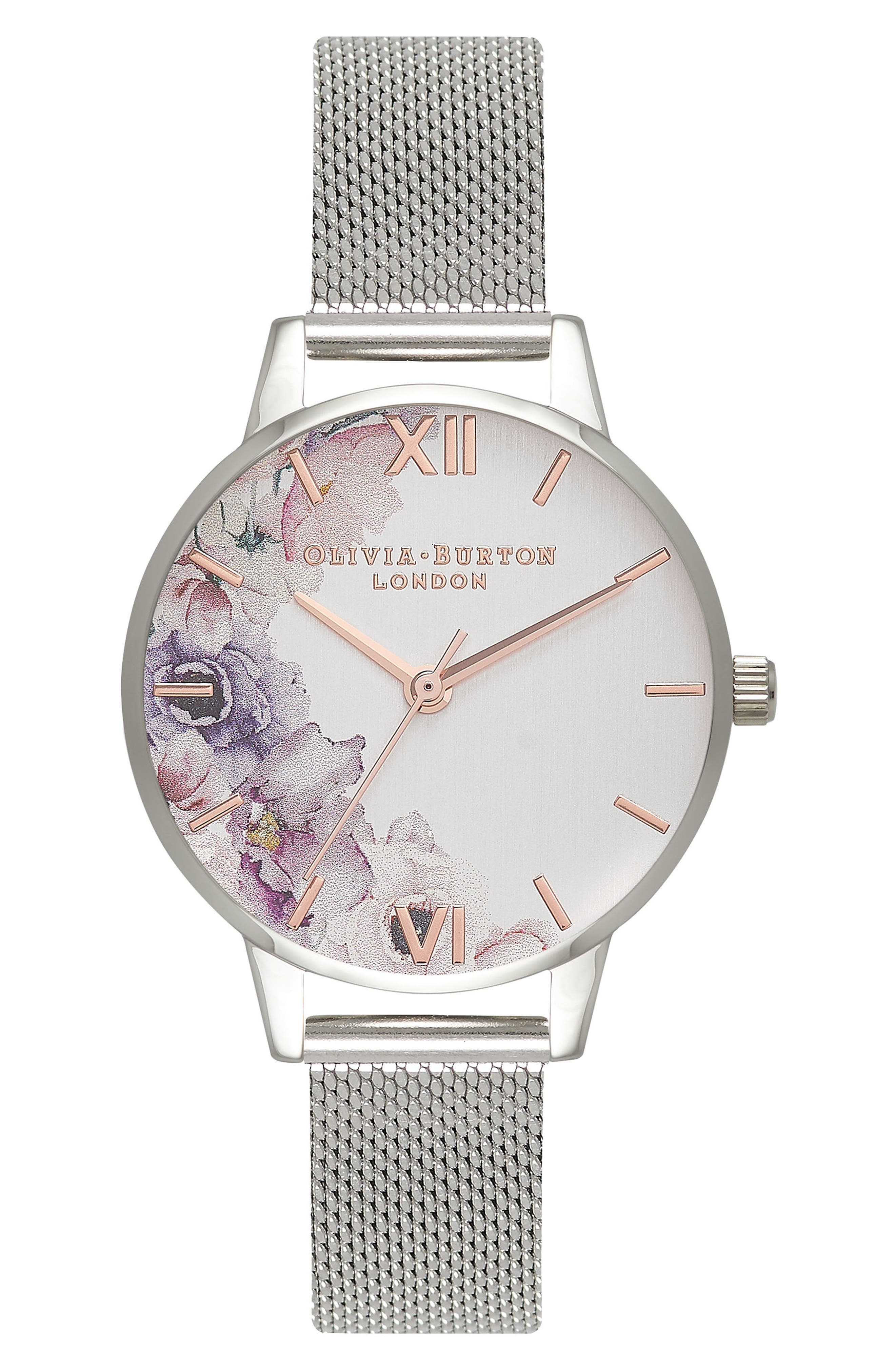 Olivia Burton Watercolour Florals Mesh Strap Watch, 30mm Nordstrom