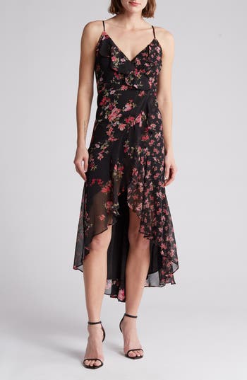1.state Ruffle Maxi Sleeveless Dress In Black/pink