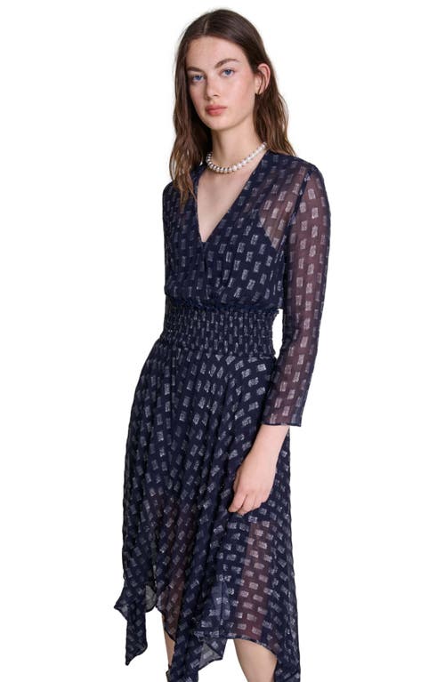 Shop Maje Asymmetrical Floral Maxi Dress In Navy