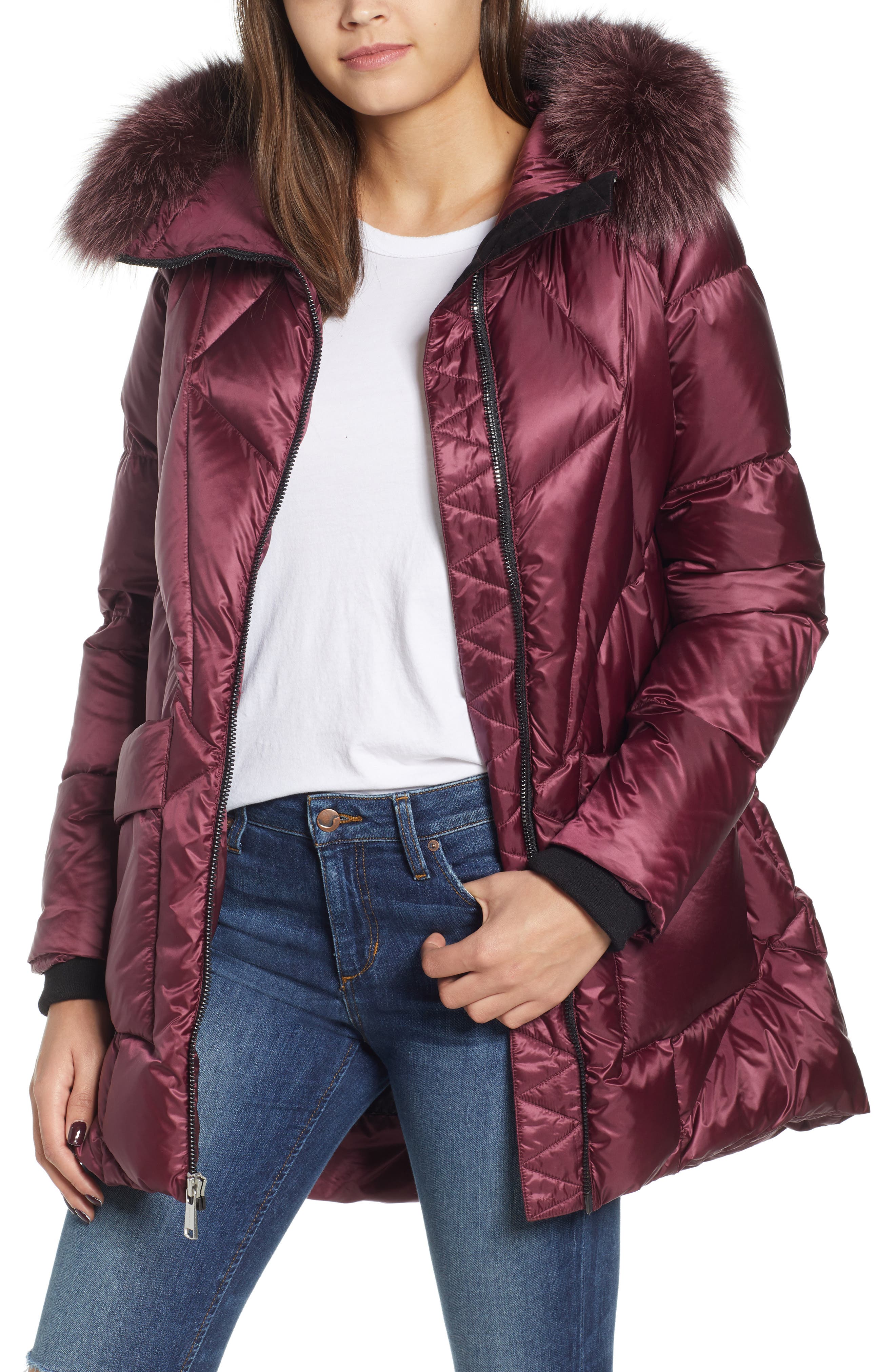 andrew marc real fur hooded down coat