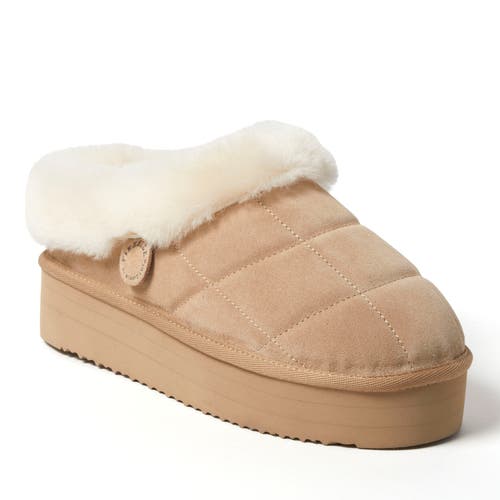 Dearfoams Fireside By Women's Bendigo Genuine Shearling Quilted Platform Clog In Sand