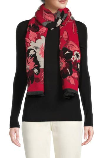 Saachi Floral Reversible Scarf In Red/grey/black