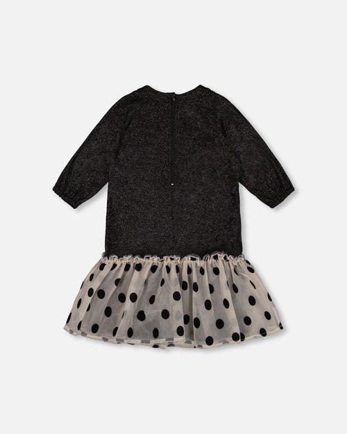 Deux Par Deux Girls' Bi-material Long Sleeve Dress With Frill Shimmering - Big Kid In Anthracite