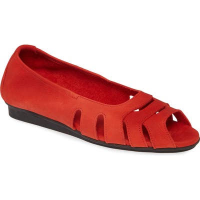 Arche Ninova Peep Toe Flat, Red