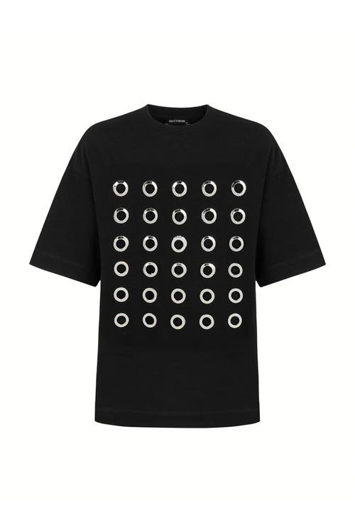 Metal Ring Detailed T-Shirt in Black