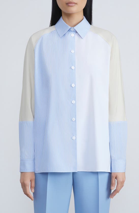 Lafayette 148 Colorblock Oversize Shirt In Cool Blue Multi/ White/ Buff