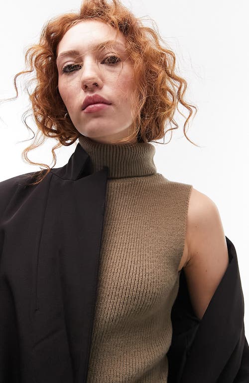 Topshop Ribbed Body-con Sweater Dress In Tan
