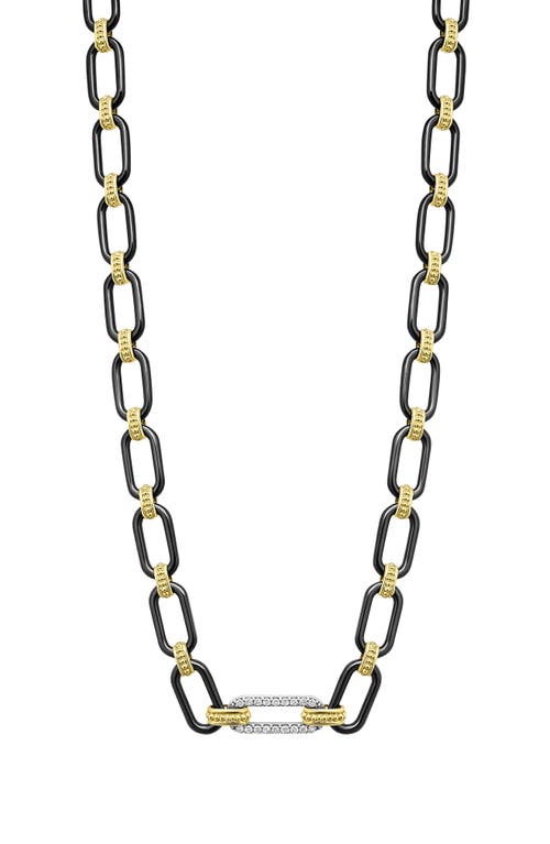 Lagos Signature Caviar Black Ceramic Link & Diamond Necklace In Black